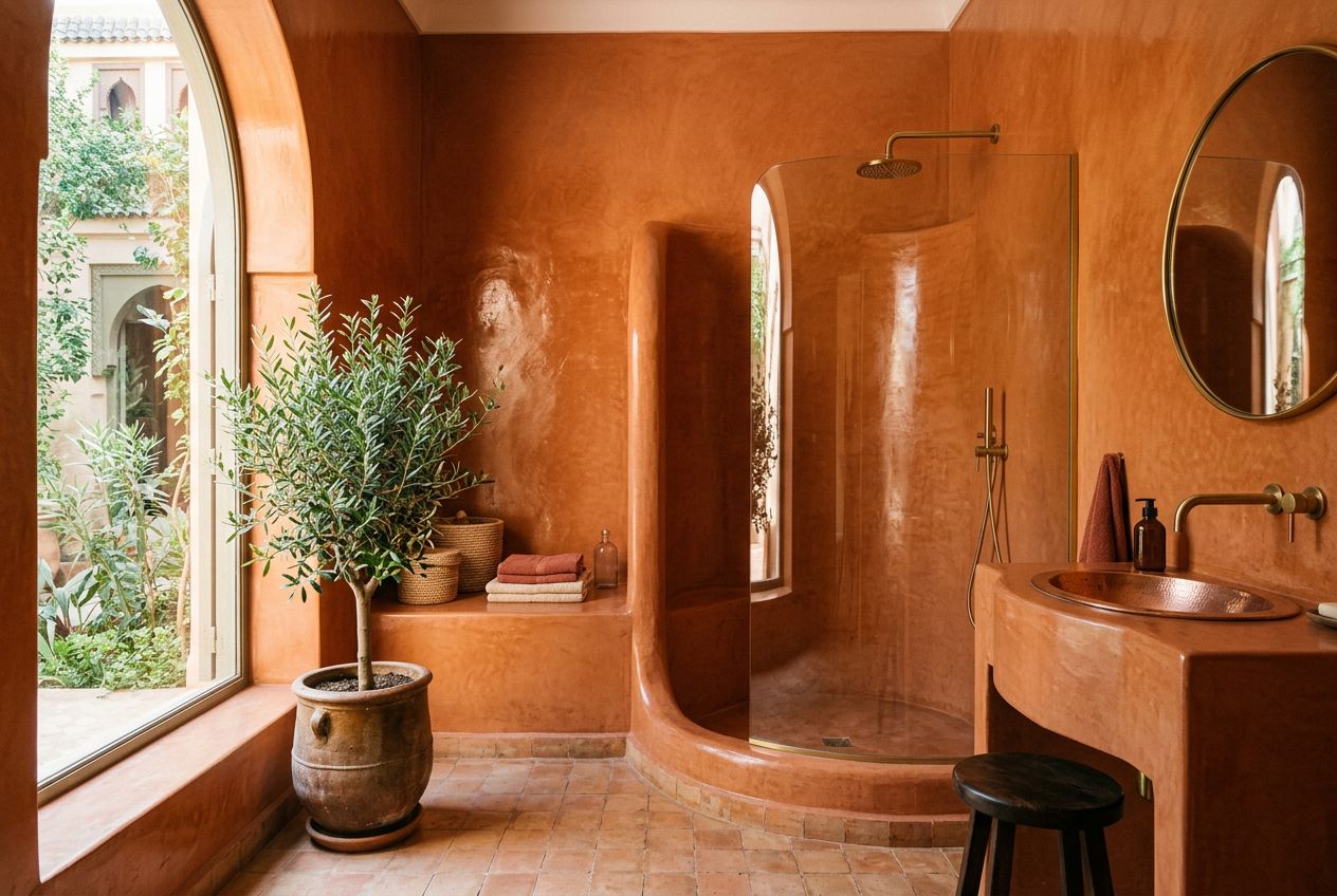 Salle de bain avec tadelakt comme alternative écologique au béton ciré