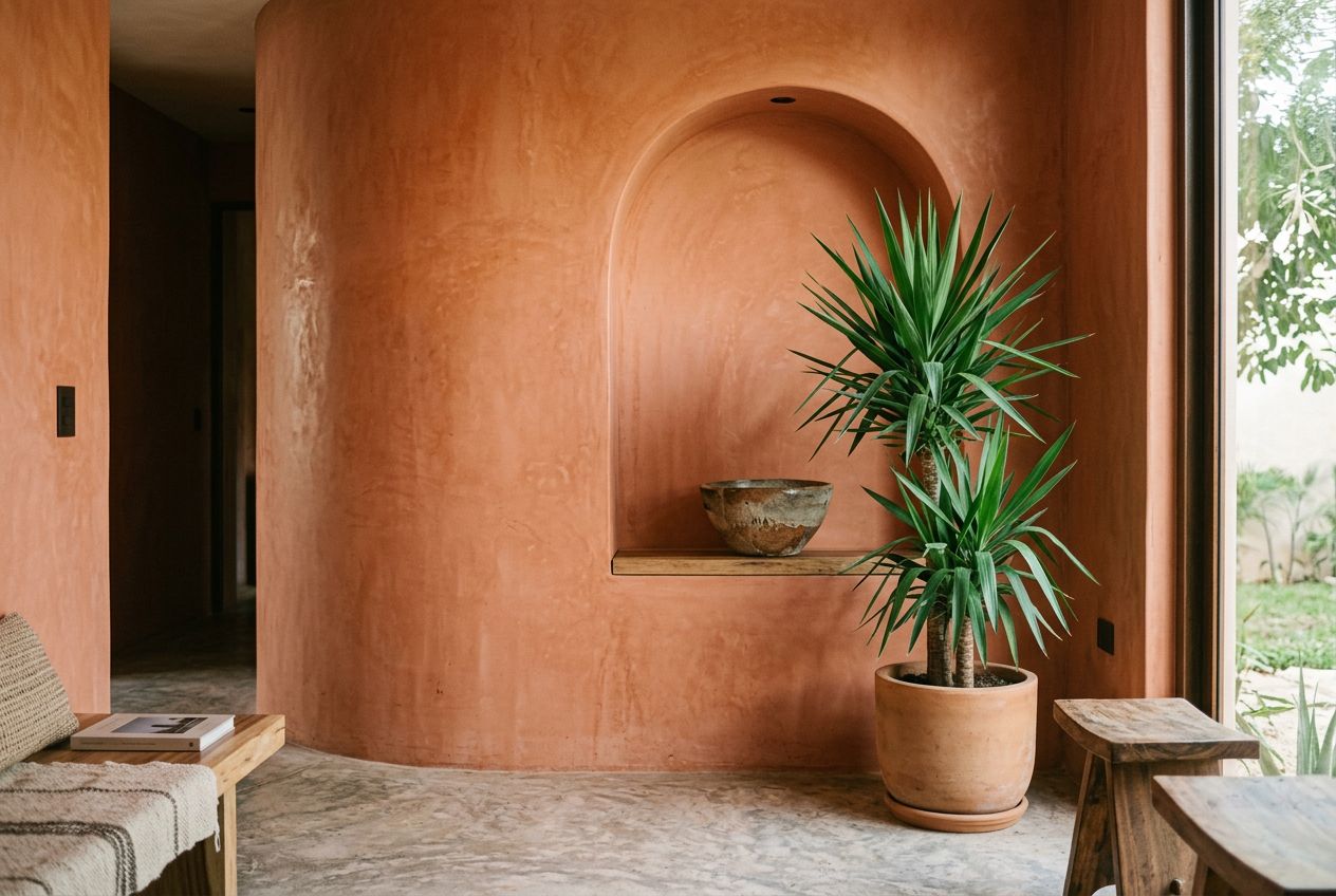 Mur en chukum couleur terracotta naturelle
