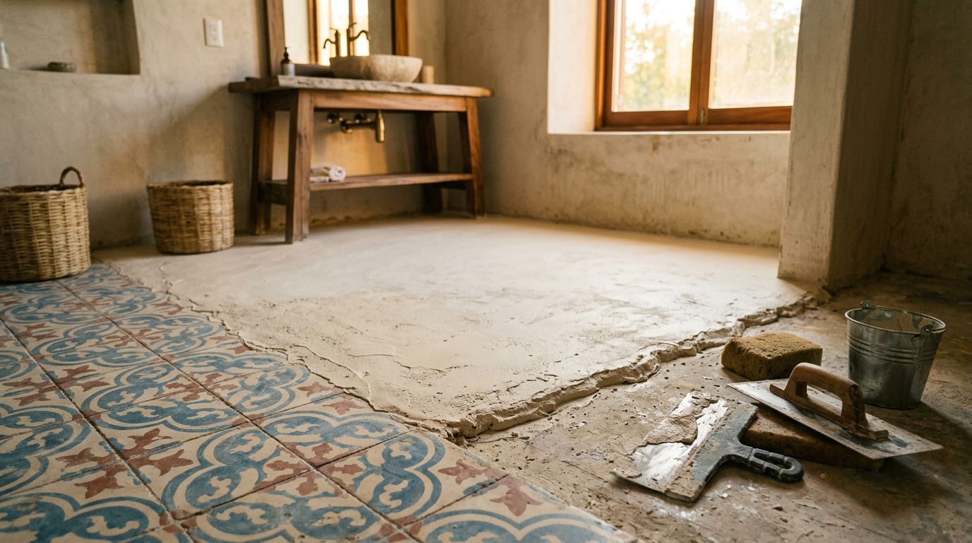 Application de chukum sur carrelage existant - enduit naturel maya