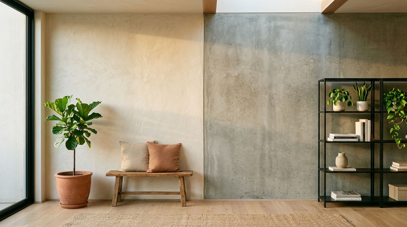 Comparaison visuelle entre chukum naturel et béton ciré moderne