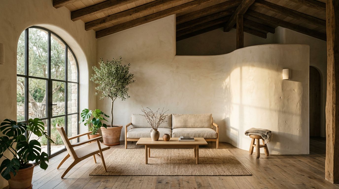 Mur intérieur revêtu d'enduit à la chaux naturel texture artisanale
